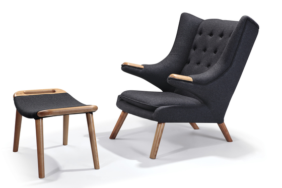 Danish Design Black Cashmere Replica Chair Papa Bear Chair and Ottoman